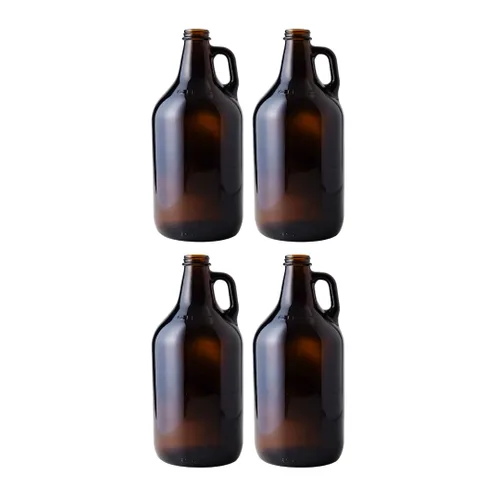 Vista 6 de FastRack Jarras de vidrio ámbar de 64 oz con tapas Polyseal (paquete de 2) Jarras de cerveza de medio galón (1/2 galón) para elaboración casera