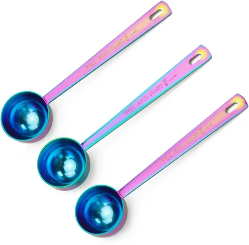 Vista 12 de Juego de 4 cucharas de café doradas de acero inoxidable, 2 unidades, 1 cucharada (0.5 fl oz) y 2 unidades, 1 cucharada (1 cucharada de 1.0 fl oz)