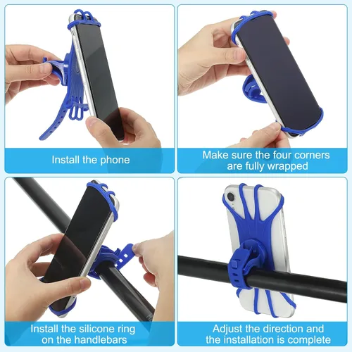 Vista 4 de PATIKIL 2 soportes de teléfono para bicicleta, rotación de 360°, de silicona, para teléfonos de 3 a 6.5 pulgadas, soporte de teléfono ajustable