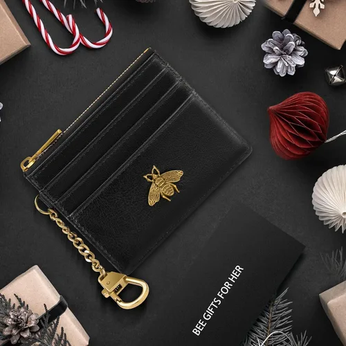 Vista 7 de SEAVILIA Tarjetero llavero cartera para mujer con ventana de identificación RFID monedero regalo abeja delgada minimalista pequeña cartera