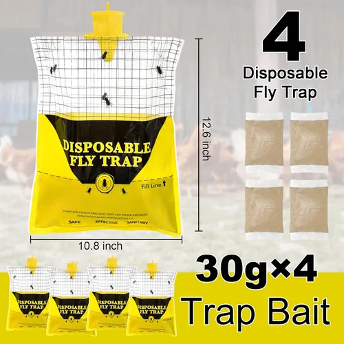Vista 2 de Trampas para moscas al aire libre para patio, 6 bolsas grandes desechables, atrapamoscas de rancho