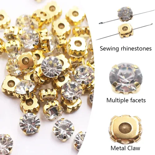 Vista 8 de Diamantes de imitación de 0.118 in a 0.394 in (0.394 in, 72 unidades) Metal Claws With Holes, Flatback, Clear Crystal Stones, Sewing Crafts Gems