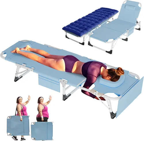 Vista 9 de ABORON - Silla de bronceado 3 en 1 extragrande con tapete y reposabrazos, tumbonas plegables resistentes, 5 posiciones para exteriores, para playa