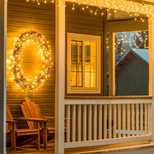Vista 8 de Guirnalda de 100 luces LED conectables para interiores y exteriores, luces de Navidad blancas cálidas de 33 pies, impermeables, 13 modos