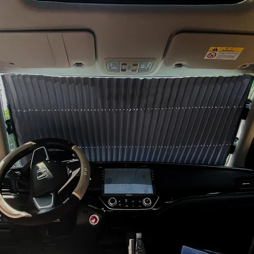 Vista 7 de Ettonsun Parasol retráctil para parabrisas de automóvil, protector de parasol grande que bloquea el 99% de los rayos UV para mantener tu automóvil