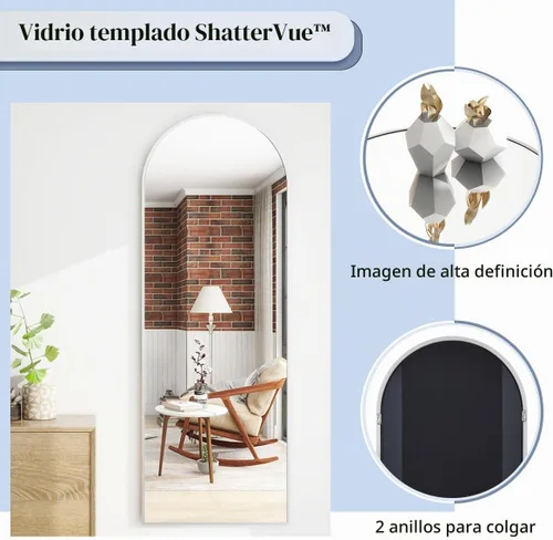 Vista 2 de BEAUTYPEAK Espejo de pie de arco de longitud completa de 64 x 21 pulgadas Plata