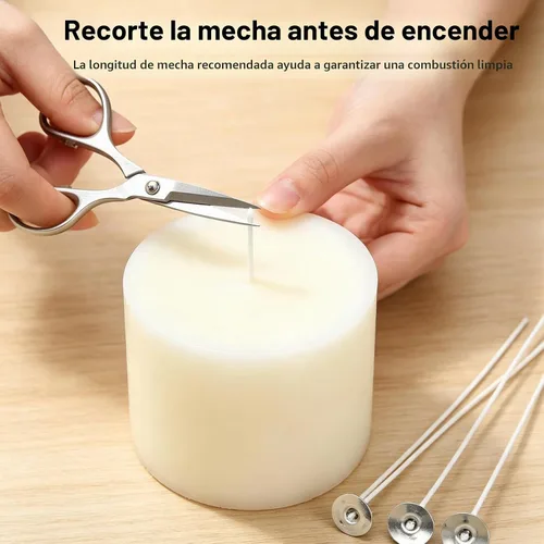 Vista 4 de Mechas para velas, mechas de vela para hacer velas, 6 pulgadas, 100 piezas, mecha de algodón preencerada con pestañas