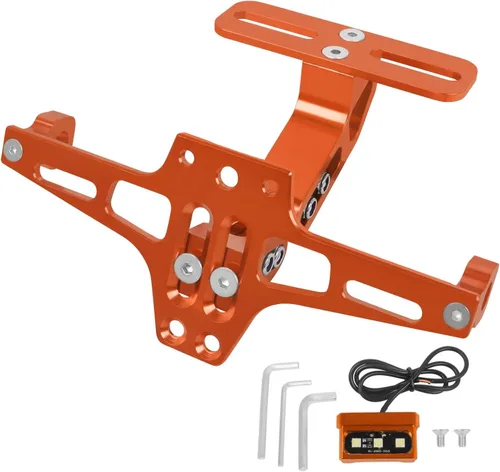 Vista 10 de Soporte para placa de matrícula de motocicleta, kit universal de eliminación de guardabarros de aluminio CNC negro con luz para placa