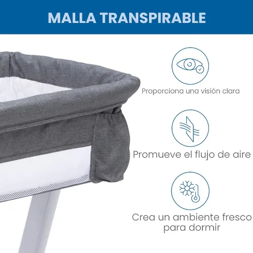 Vista 6 de Simmons Kids By The Bed City Sleeper Moisés - Cuna portátil de altura ajustable con ruedas y malla transpirable, tweed gris
