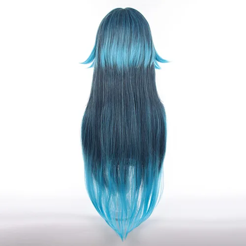 Vista 4 de Genshin Impact Fanan - Peluca de pelo largo degradado azul con gorra de peluca gratis para Comic Con, espectáculo de cosplay, Halloween