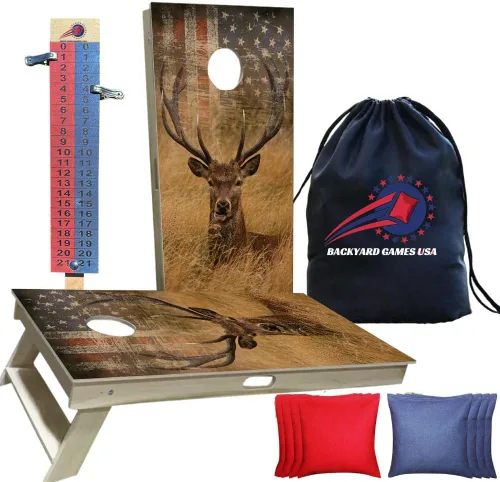 Vista 7 de Serie American Flag – Tablas de cornhole prémium con portavasos y un asa, incluye 2 tablas de cornhole regulables de 4 x 2 pies con madera