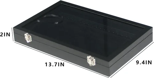 Vista 2 de Coward Joyero organizador de collar de 20 ganchos, a prueba de polvo, estuche de terciopelo negro con tapa de vidrio transparente para uso doméstico