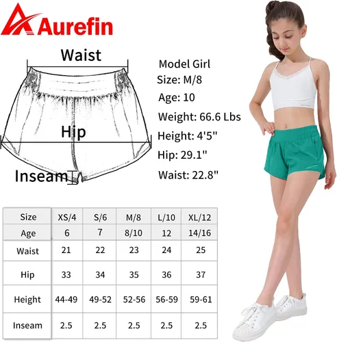 Vista 7 de Aurefin Pantalones cortos deportivos para niñas, pantalones cortos ligeros para correr para adolescentes, niñas, pantalones cortos deportivos