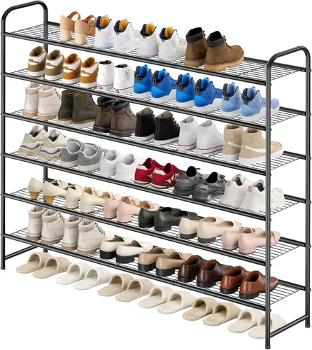 Vista 18 de KEETDY Organizador de zapatos largo de 2 niveles para armario, zapatero de metal para entrada, amplio estante apilable para zapatos con rejilla