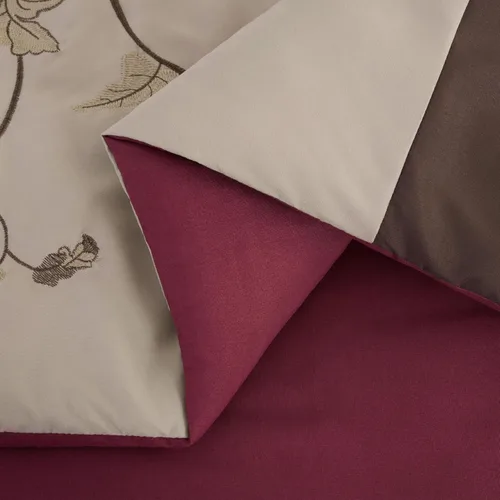 Vista 8 de Chezmoi Collection Vienna - Juego de edredón floral bordado de 7 piezas (tamaño matrimonial, marrón burdeos)