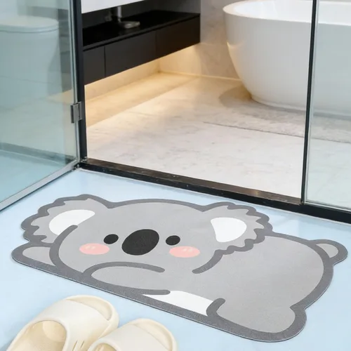 Vista 8 de Alfombra de baño con diseño de animales bonitos, antideslizante, súper absorbente, ultra fina, para ducha, bañera y fregadero, tapete de baño de Oso