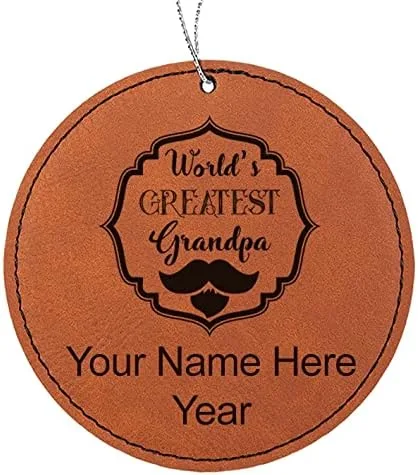 Vista 8 de LaserGram Personalized Christmas Ornament, World's Greatest Grandpa, Faux Leather, Custom Laser Engraved Gift Idea (Round Shape, Black with Gold)