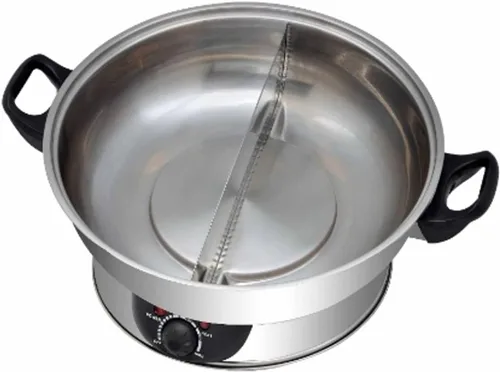 Vista 3 de Shabu Shabu Shabu eléctrico de doble cara con quemador y tapa de vidrio, 5.0L, acero inoxidable con control múltiple