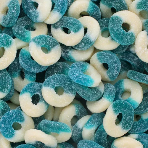 Vista 8 de Coronas de gomitas navideñas - Dulces navideños de gomitas, anillos de goma recubiertos de azúcar rojo, verde y blanco festivos de Queen City Candy