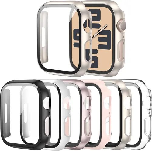 Vista 8 de Paquete de 6 fundas para Apple Watch Series 9, Series 8, Series 7 de 1.61 pulgadas, funda con protector de pantalla de vidrio templado incorporado