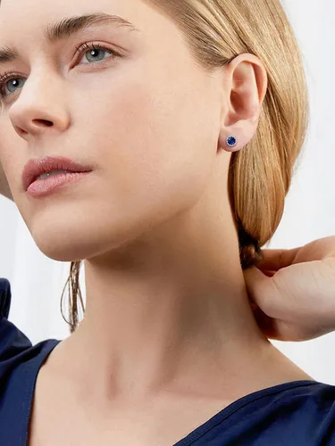 Vista 2 de ChicSilver Aretes de plata de ley 925 con forma de corazón brillante, redondaprincesa con piedra natal para mujer, joyería de cumpleaños