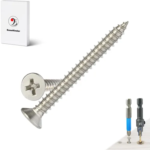 Vista 31 de Tornillos para madera, 120 tornillos Phillips de cabeza plana, tornillo de acero inoxidable 304 con kit de avellanado de madera ajustable (#4 x 1)