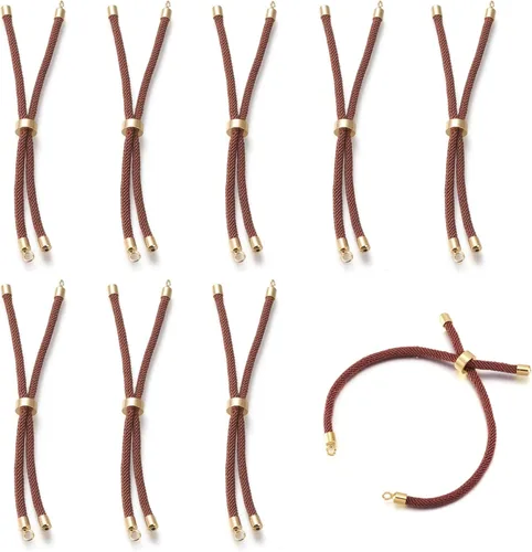 Vista 30 de 10 piezas de pulseras de cordón trenzado de nylon para hacer pulseras deslizantes ajustables con accesorios de latón dorado para accesorios de Negro