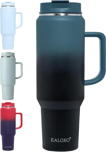 Vista 11 de EALGRO Botella de agua aislada de 40 onzas con popote y asa, frasco de agua deportivo de metal grande, taza de café de viaje de acero inoxidable