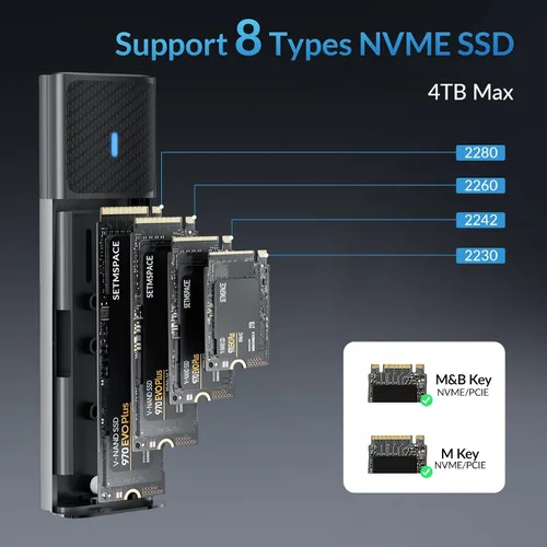 Vista 3 de Carcasa SSD sin herramientas, carcasa SSD M.2 NVME USB C 10Gbps, carcasa NVME de aluminio a PCIe M-Key, carcasa M.2 con cable USB C solo para SSD