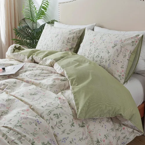 Vista 64 de HoneiLife Juegos de Fundas de Edredón Twin - Funda de Edredón Floral 100% Algodón, Juego de Ropa de Cama Transpirable de 2 Piezas con Cierre
