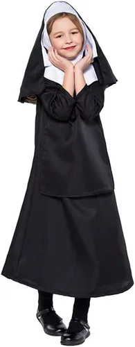 Vista 8 de Nun Costume For Kids Girl Dress Catholic Sister Robe Priest Halloween Outfit Carnival Cosplay Child Gothic Head Wrap