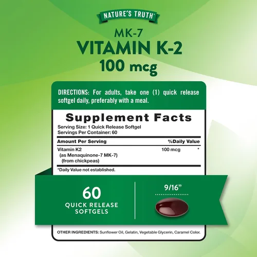 Vista 2 de Nature's Truth Vitamina K2 MK-7 100 mcg 60 cápsulas blandas