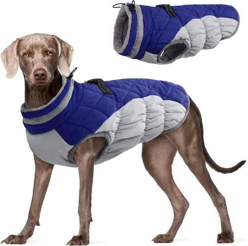 Vista 10 de Abrigo para perro, chaqueta cálida de invierno, acolchada, de vellón, chaleco reflectante con arnés, chaqueta de nieve impermeable con cremallera, a