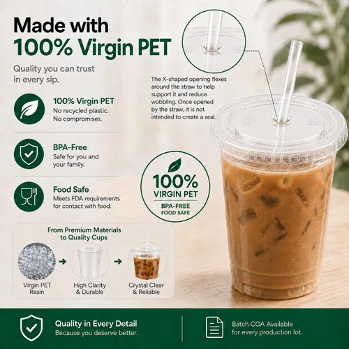 Vista 5 de Paquete de 100 tazas de café helado de 16 onzas de agarre cómodo con tapas y popotes – Vasos desechables de plástico transparente de 16 onzas