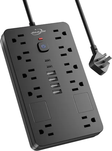 Vista 9 de JouleLoom Paquete de 2 tiras de alimentación con protector de sobretensiones, 10 salidas (1850 W/15 A/14 AWG) con 6 puertos USB (2 USB C), cable