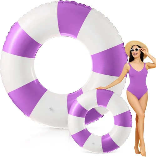 Vista 24 de Foilswirl Flotadores inflables jumbo de 47.24 pulgadas para piscina, anillos de piscina a rayas azules y blancas, tubo inflable para mujeres