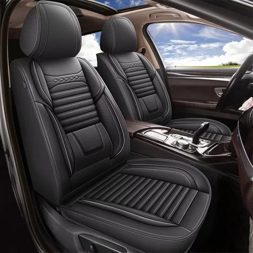 Vista 9 de Fundas de asiento delantero para Chevy/Chevrolet Bolt 2013-2020: fundas de asiento de cuero transpirables e impermeables (2 asientos, beige)