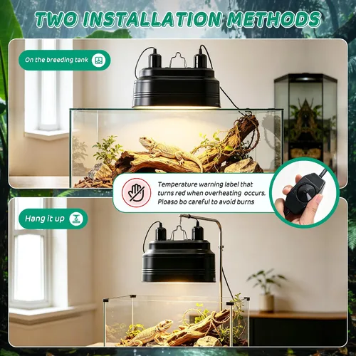 Vista 3 de Lámpara de cúpula profunda de reptil doble con ajuste de temperatura, doble tapa profunda diseño de integración combinada lámpara de iluminación