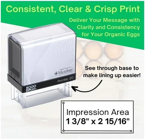 Vista 3 de Handy Stamps Sello de cartón de huevos autoentintado, rectangular, caucho, tamaño de 2 "x 1", 3 líneas, texto personalizable