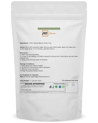 Vista 2 de Arcilla verde marino glacial 100% natural para máscaras faciales, cremas, envolturas corporales, exfoliaciones suaves y exfoliantes, estiramiento