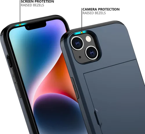 Vista 126 de Nvollnoe - Funda para iPhone 14 con tarjetero [tienda de 5 tarjetas] Negro - Almacenamiento más grande