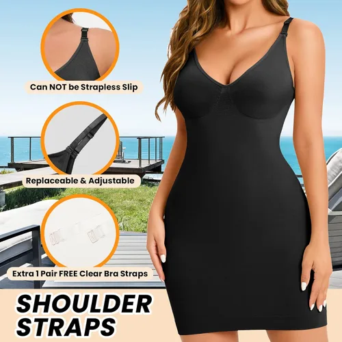 Vista 3 de Faja moldeadora para debajo de los vestidos, vestido de mujer, moldeador de cuerpo, control de barriga, deslizamiento completo, adelgazante, sin