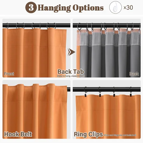 Vista 34 de Guken Cortinas opacas de lino, 2 paneles rústicos, elegantes, 100% opacas, con aislamiento térmico, banda de ganchos y trabilla trasera, 52 x 84