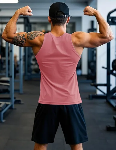 Vista 2 de MAGCOMSEN Camiseta sin mangas de algodón para hombre, camiseta sin mangas atlética para gimnasio
