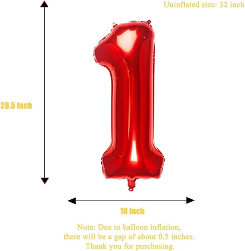 Vista 4 de Globos rojos de 32 pulgadas con el número 1 de aluminio para decoración de fiesta de cumpleaños (globo rojo número 1)
