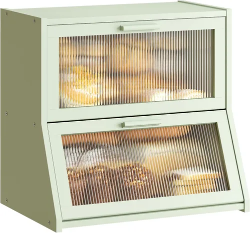 Vista 14 de GHWIE Panera de bambú de doble capa para encimera de cocina, contenedor de almacenamiento de pan de gran capacidad, recipiente para pan con panel