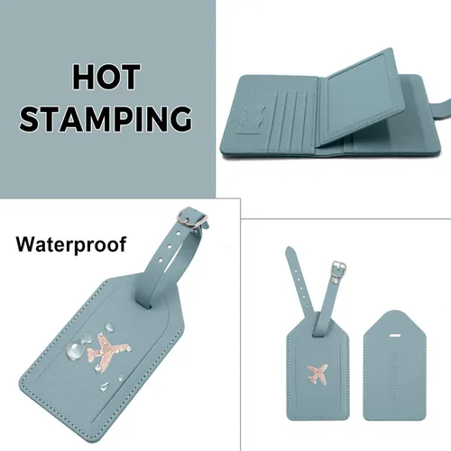 Vista 5 de Melsbrinna Rfid - Soporte para pasaporte para mujeres y hombres, juego de etiqueta de maleta de viaje, bonita cartera de pasaporte con ranuras