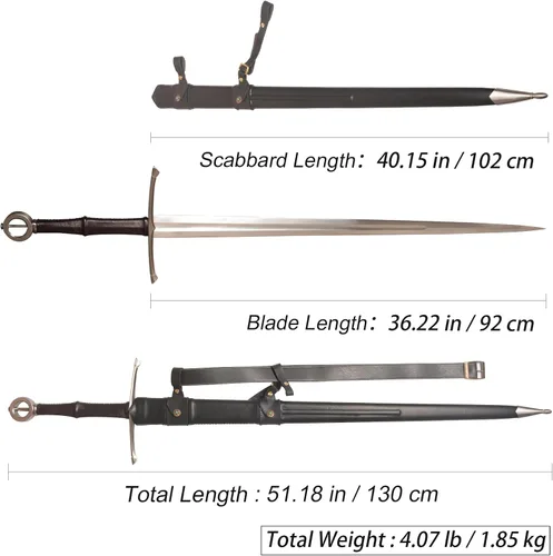 Vista 9 de Handmade Cast Sharp Blade Medieval Sword, Full Tang, with Leather Protective Cover,Real Metal Sword for Collection Gift