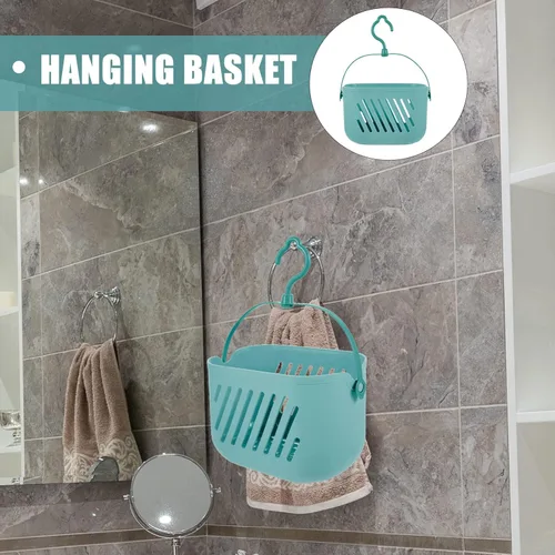 Vista 2 de STOBAZA Cesta de ducha colgante de plástico con gancho para baño, salud, cosméticos, spa, azul
