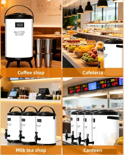 Vista 8 de Dispensador de bebidas aislado – Dispensador térmico de té frío y caliente – Acero inoxidable de 12 L/3.2 galones con espita para té, café, leche